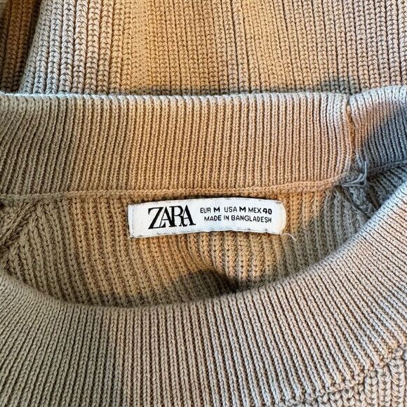 Zara Womens Brown Long Sleeve Crew Neck Cotton Knit Pullover Sweater Size Medium - Picture 3 of 6